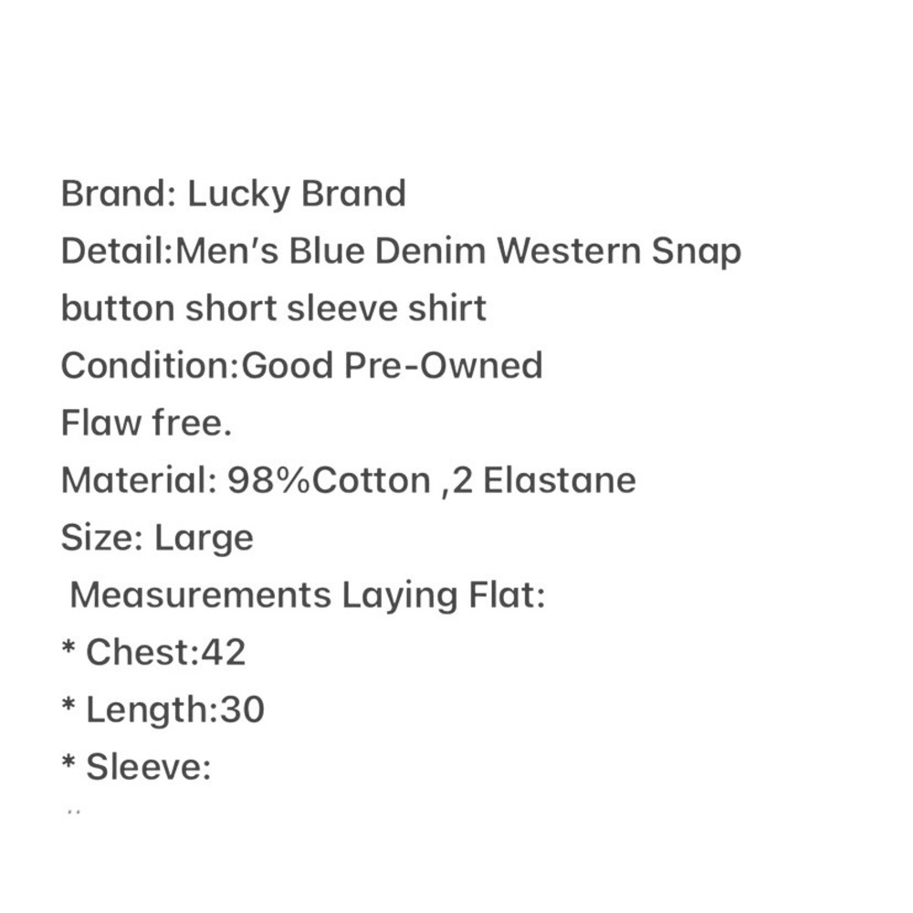 Lucky Brand Mens Blue Denim Western Snap Short Sleeve Shirt Classic Fit Large - Picture 6 of 6
